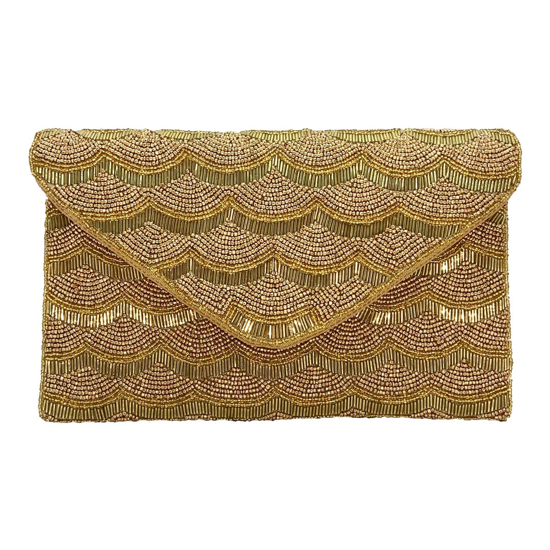 Gold Beaded Scallop Clutch