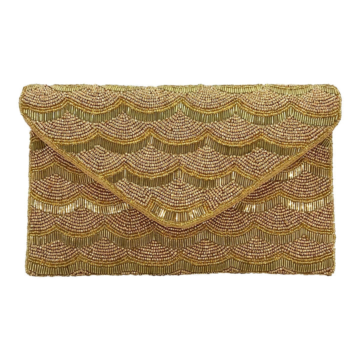 Gold Beaded Scallop Clutch