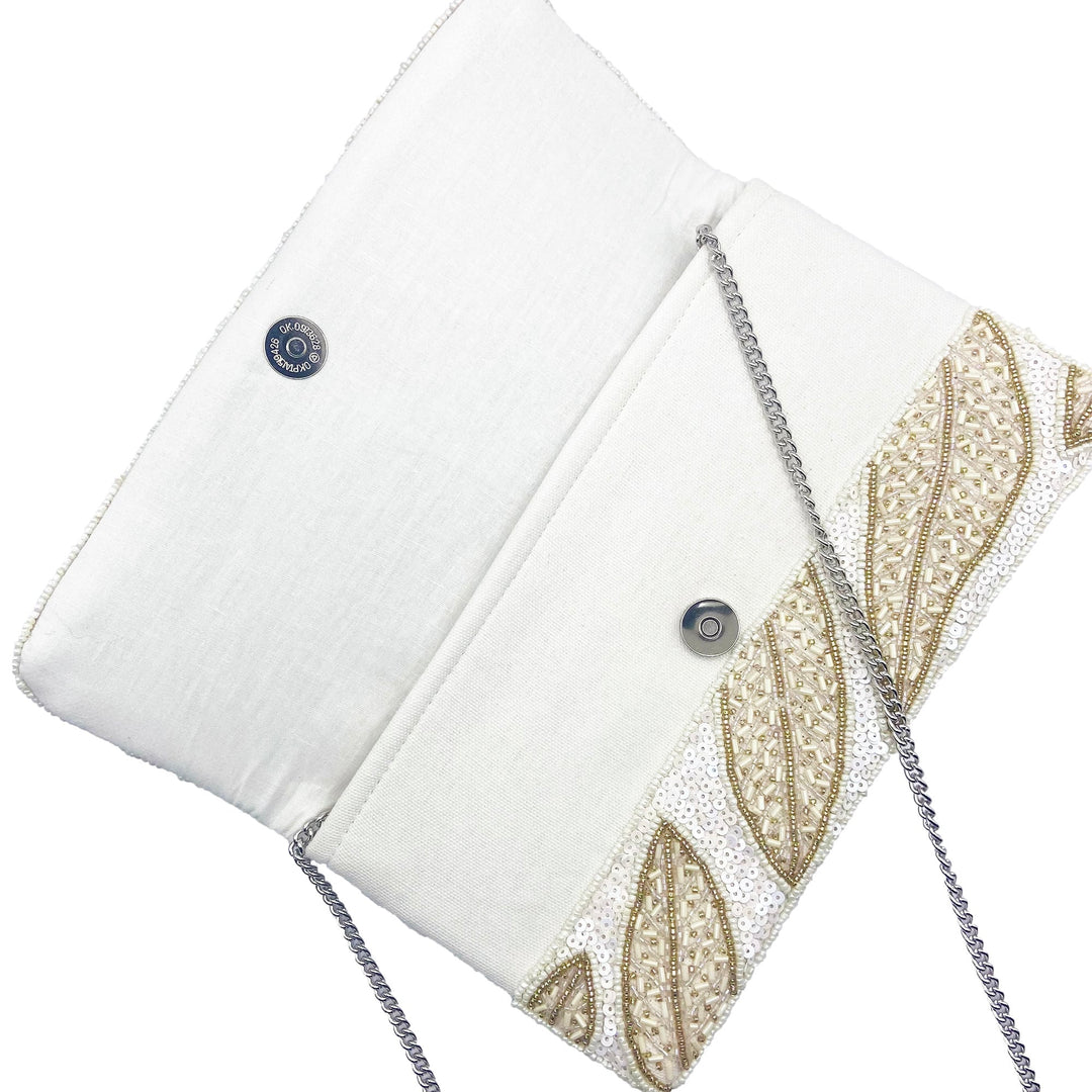 Beaded Sequins Leaves Clutch