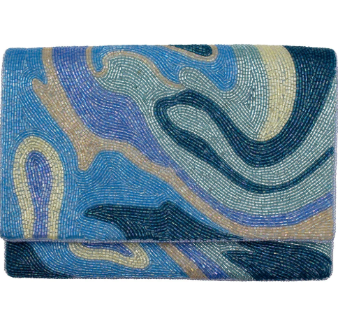 Blue Ocean Beaded Clutch