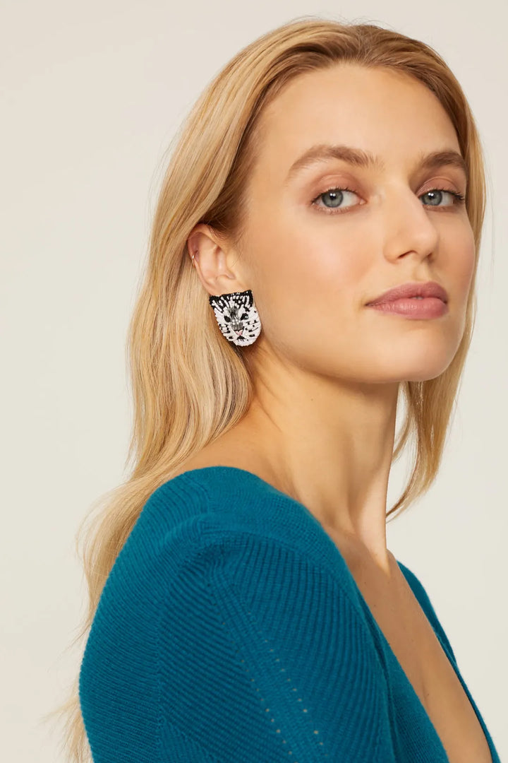 Snow Leopard White Earring