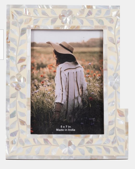 Mother Of Pearl Inlay Vine Photo Frame, Ivory 5X7