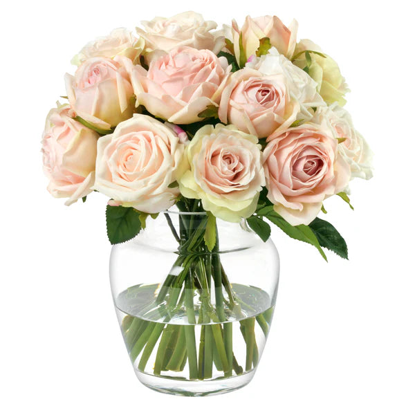 Floral Pink Roses In Glass Ginger Jar