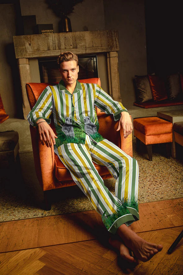 Jett Gold and Olive Stripes with Gorillas Long Pajama