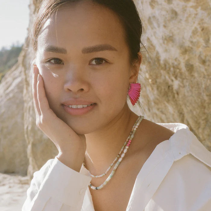 Mini Madeline Magenta Raffia Earrings