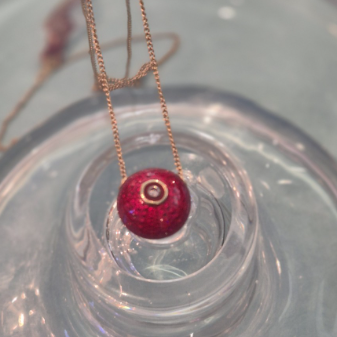 Pendant and Chains Red  Sea Urchins with Diamond on 14k