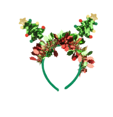 Christmas TreeHeadbands with Pom Poms and Holly Accents