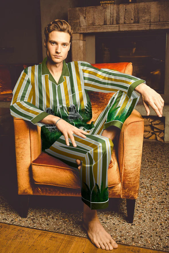 Jett Gold and Olive Stripes with Gorillas Long Pajama