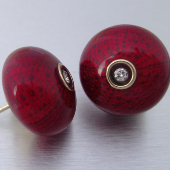Studs Red Sea Urchins with czs and Silver