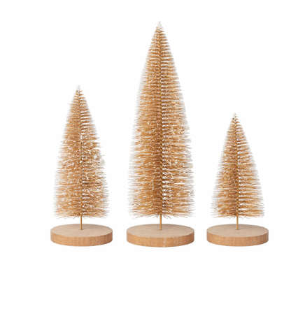 Set of 3 gold bristle trees with white tips 5+6.5+10''SET
