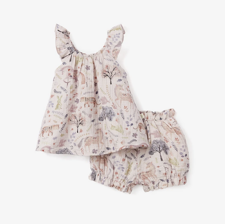 Floral Print Flutter Bloomer Set Dress