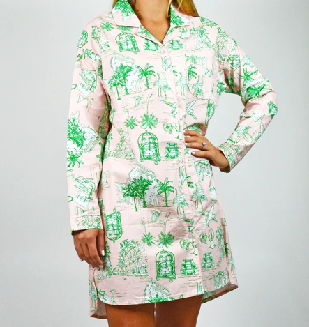 Sleep Shirt Pink Palm Beach