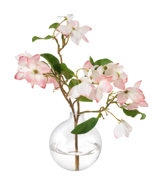 Floral Pink Dogwood Blossoms In Round Bud Vase