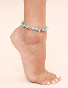 Starfish and Turquoise Beaded 18K Anklet