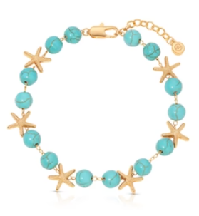 Starfish and Turquoise Beaded 18K Anklet