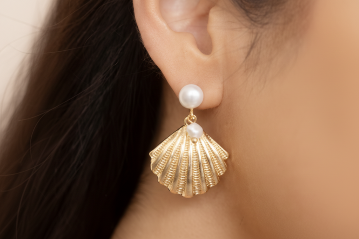 Scallop Shell and Pearl Earrings