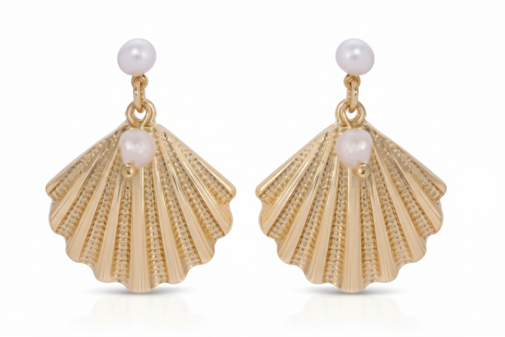 Scallop Shell and Pearl Earrings