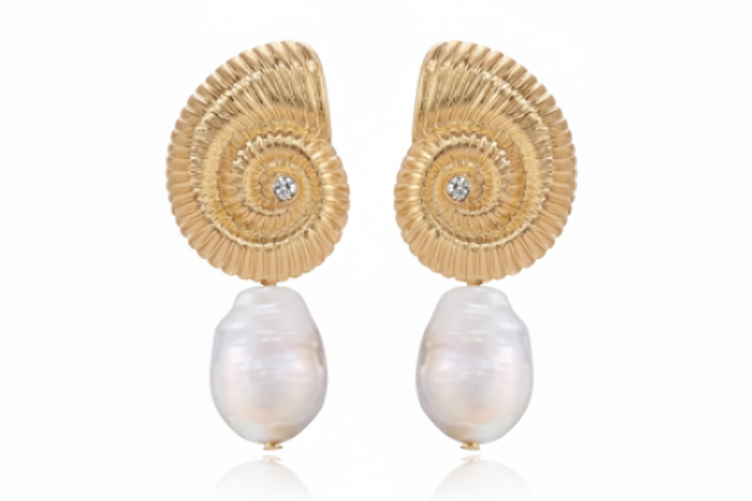 Nautilus Shell Freshwater Pearl Earrings