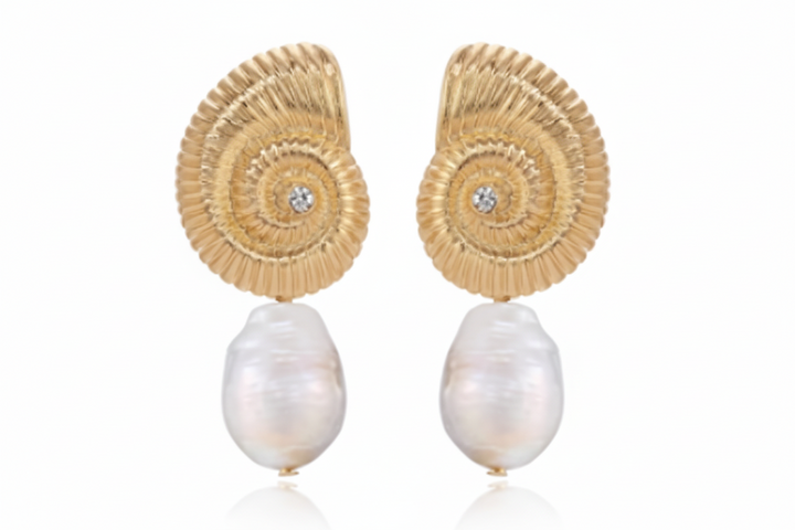 Nautilus Shell Freshwater Pearl Earrings
