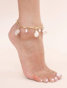 Paperclip Chain Shell Charm 18K Anklet