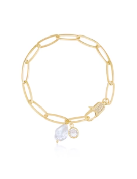 Pearl Charm Chain Link 18K Bracelet