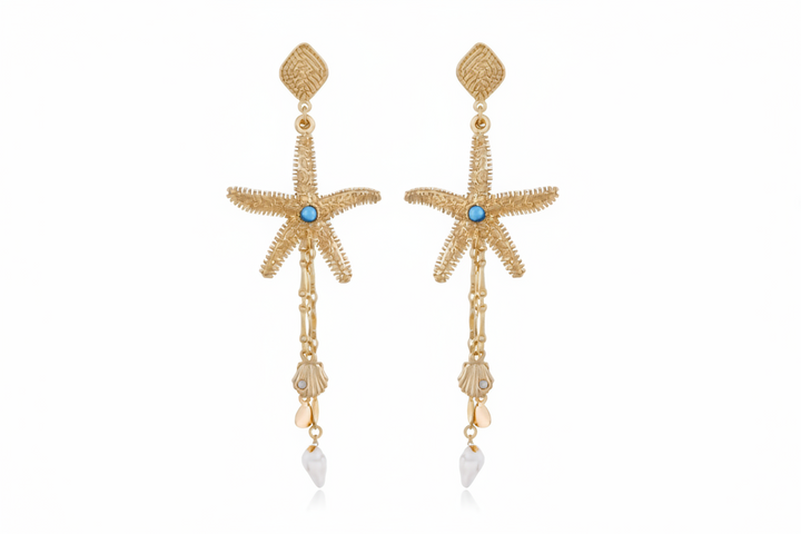 Starfish Seeker Drop 18K Earrings