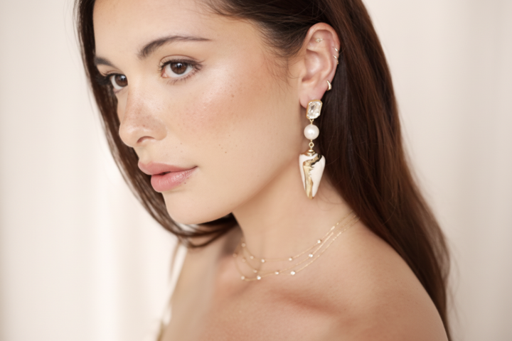 Golden Rimmed Shell Dangle 18K Earrings