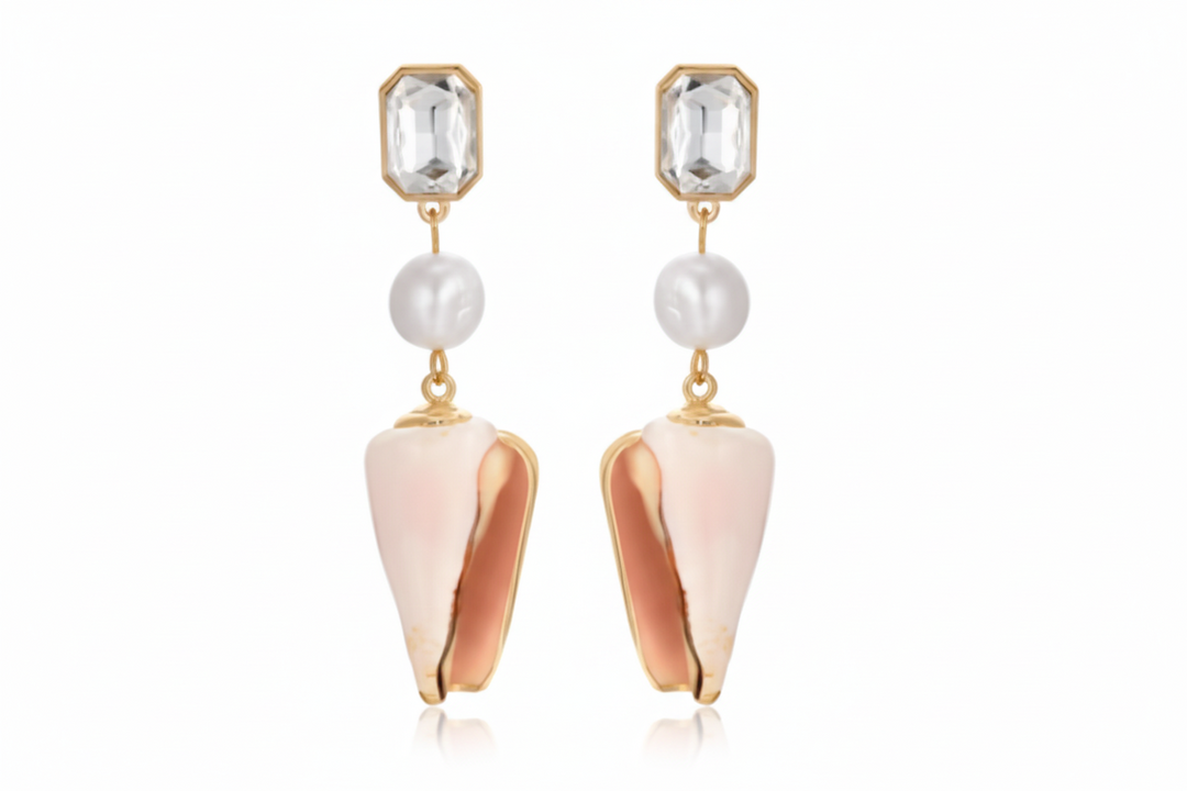 Golden Rimmed Shell Dangle 18K Earrings