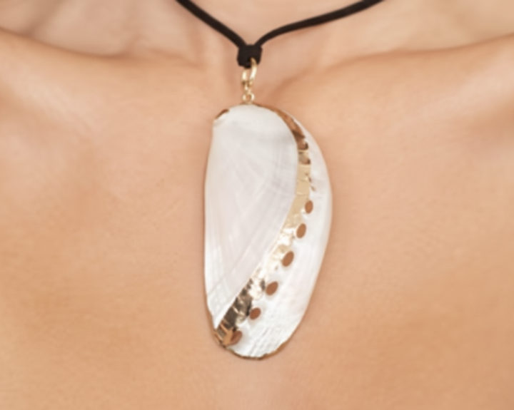 Iridescent Mussel Shell Pendant 18K Necklace