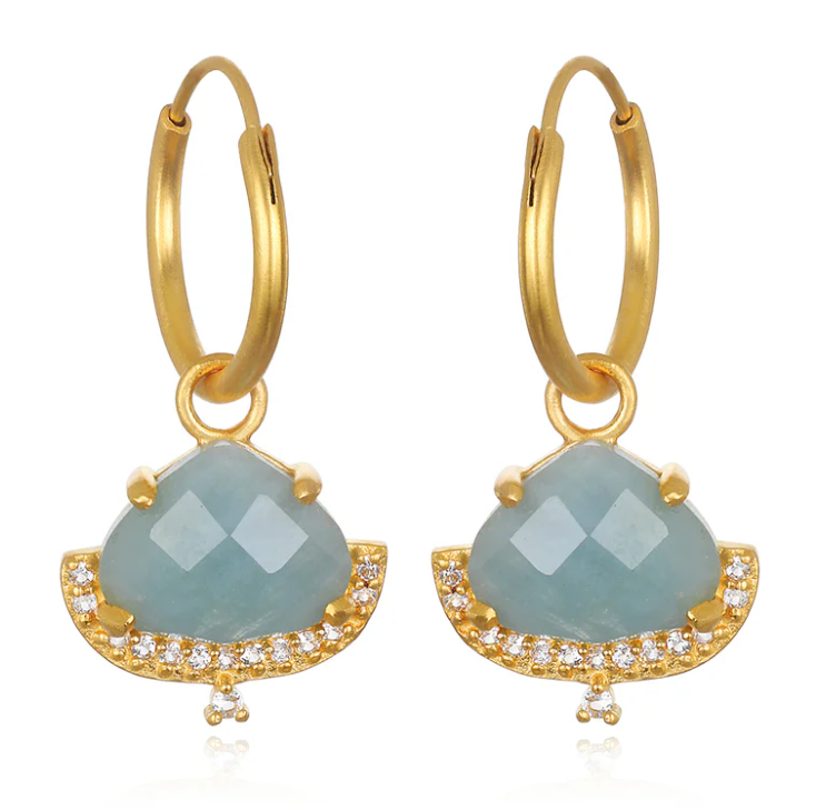 Milky Aquamarine and White Topaz Lotus Petal Hoop Earrings