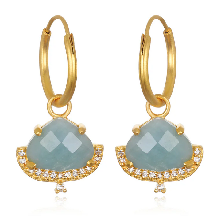Milky Aquamarine and White Topaz Lotus Petal Hoop Earrings