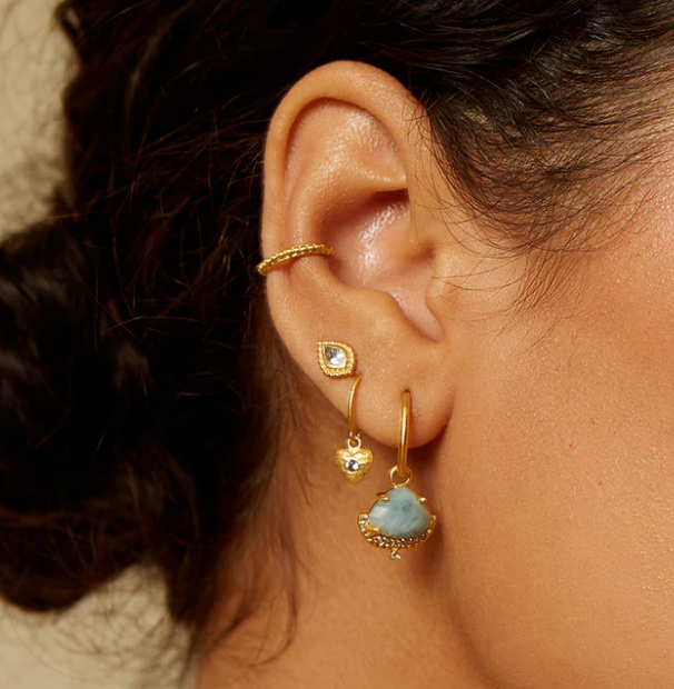 Milky Aquamarine and White Topaz Lotus Petal Hoop Earrings