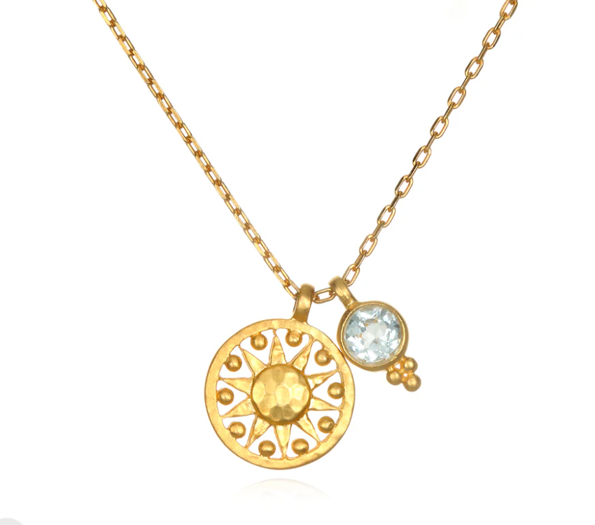 Blue Topaz Gold Sun Pendant Necklace