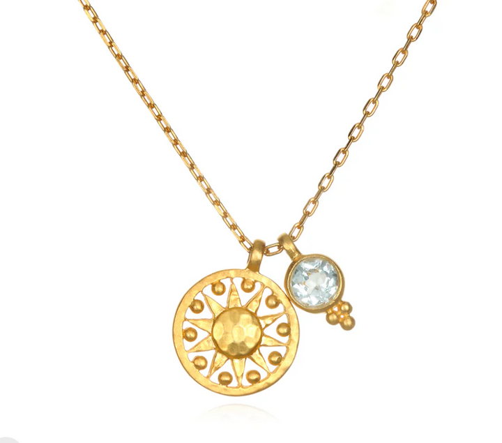 Blue Topaz Gold Sun Pendant Necklace