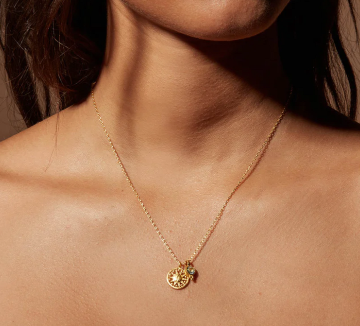 Blue Topaz Gold Sun Pendant Necklace