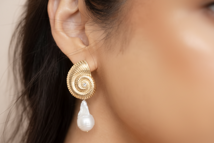Nautilus Shell Freshwater Pearl Earrings