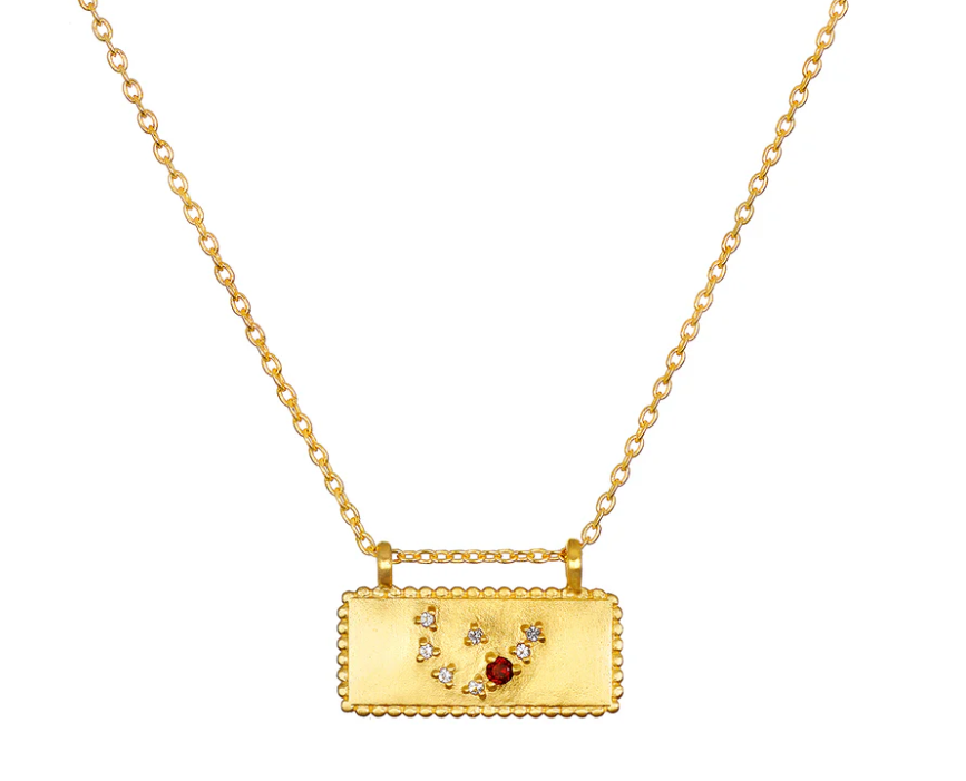 Capricorn Red Garnet White Topaz Necklace