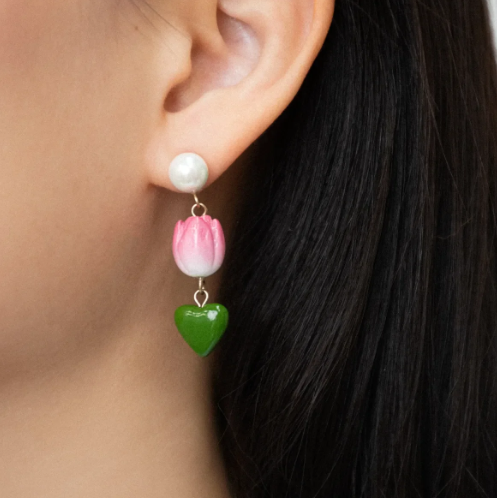 Tulip and heart stud earrings