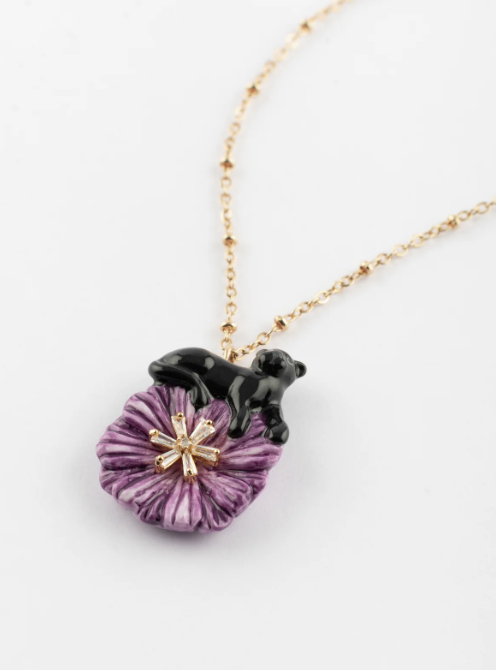 Purple Thistle & Black Panther Necklace
