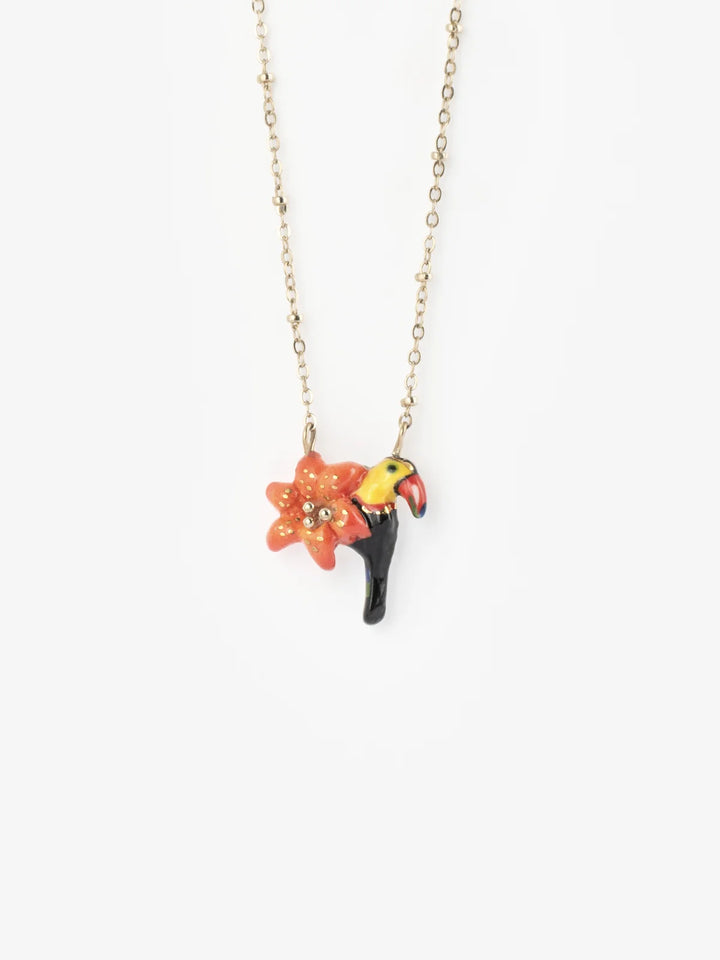 Red Lily & Toucan Necklace