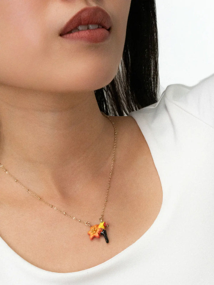 Red Lily & Toucan Necklace