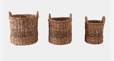 S/3 12/15/17" Open Weave Banana Leaf Baskets, Natu