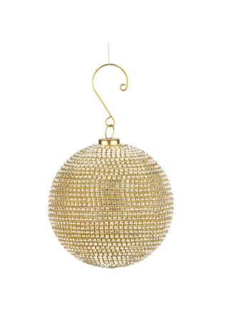 Diamante wrapped ball, gold and clear orn, 80mm/3''