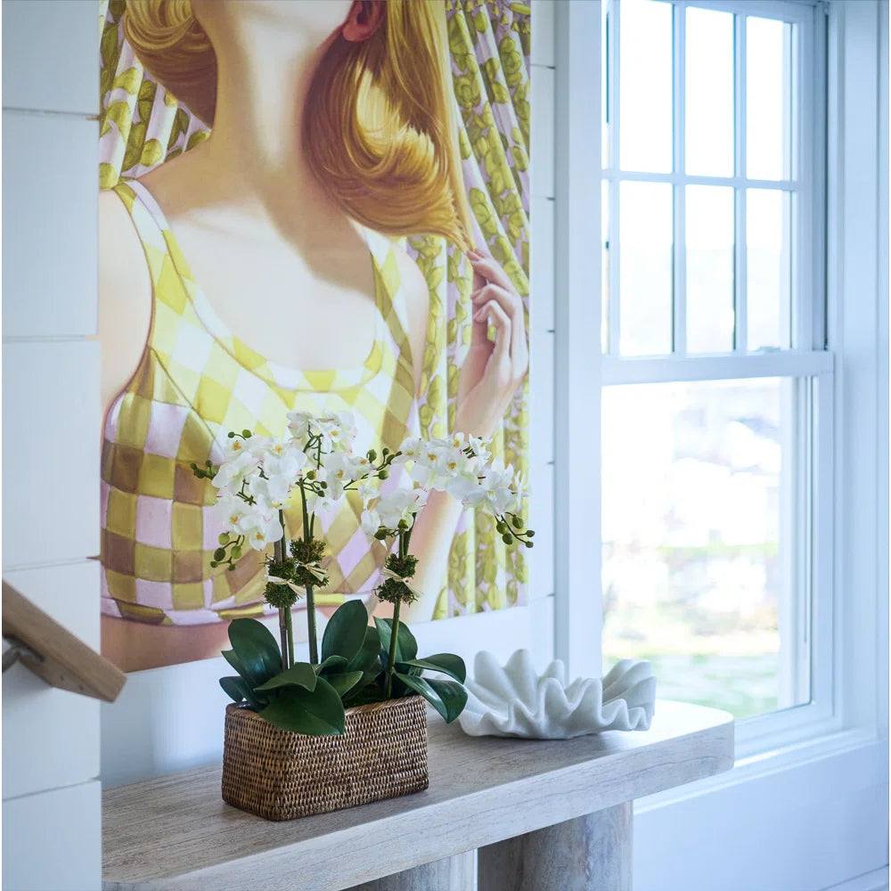 Floral White Phalaenopsis Orchids, 3 Stems, In Rattan Basket