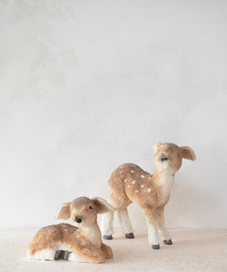 Faux Fur Lying Fawn with Glitter | Tan/White