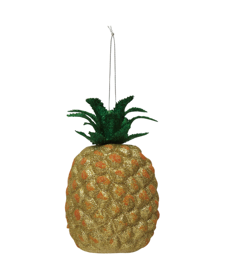 Plastic Pineapple Ornament with Glitter| Yellow/Green