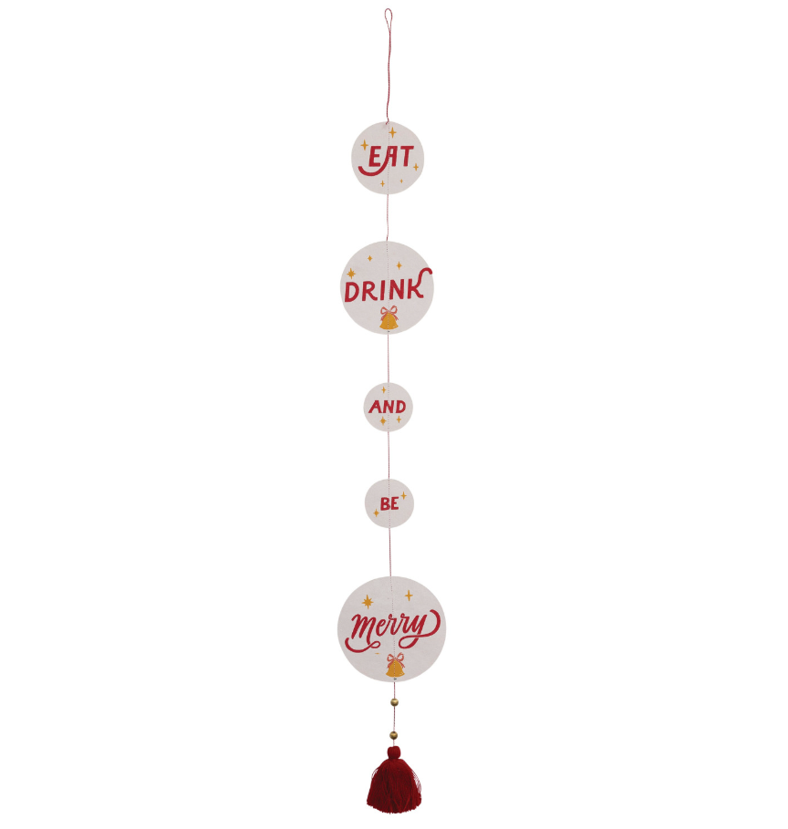Handmade Recycled Paper Banner w/ Beaded Tassel "Eat Drink And Be Merry"