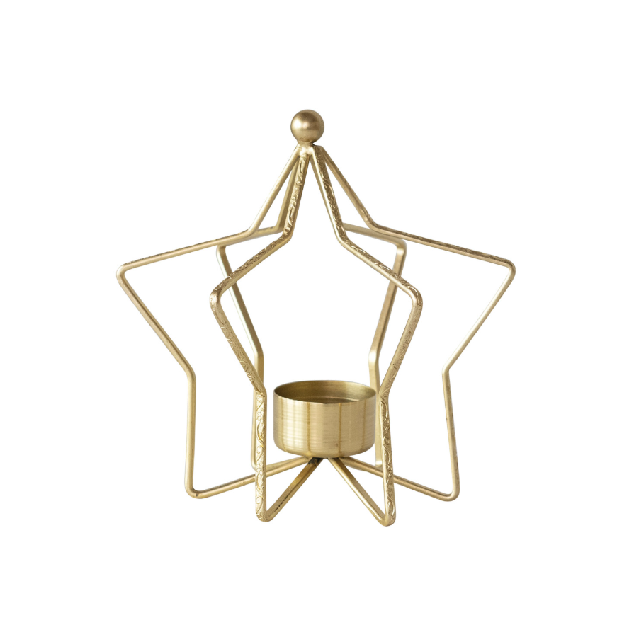 Metal Star Shaped Tealight Holder | Gold Finish
