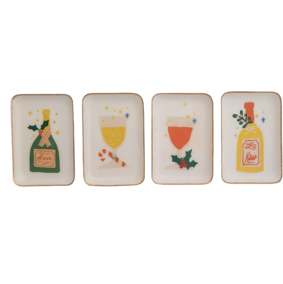 Enameled Metal Tray with Gold Edge | 4 Styles