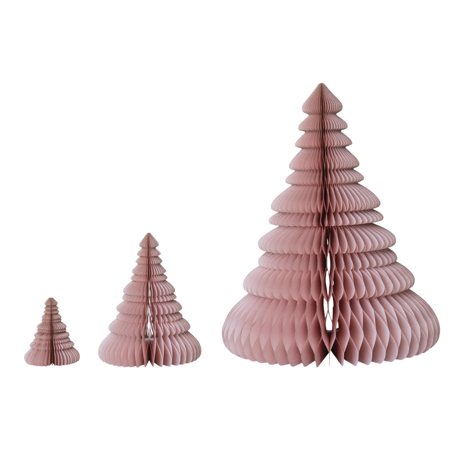 Handmade Folding Honeycomb Trees with Gold Glitter Edges S/3
